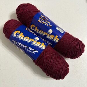 Cherish 4-ply‎ Worsted Weight Yarn 100% DuPont Acrylic Burgundy Vintage New 2pk